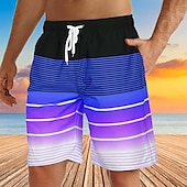 お買い得  男性用水泳パンツ-男性用 ボードショーツ スイムショーツ スイムトランク サマーショーツ ビーチショーツ ドローストリング メッシュ裏地付き 弾性ウエスト グラフィック 縞 高通気性 速乾性 ショート カジュアル 日常 祝日 ハワイアン ボヘミアン ルビーレッド ブルー マイクロエラスティック