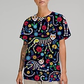 preiswerte T-Shirts-Zuckerschädel Mexikaner T-Shirt-Ärmel Bedruckt Grafik Für Paar Herren Damen Erwachsene Maskerade 3D-Druck Casual