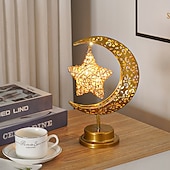 abordables Luces decorativas de Ramadán-Ramadán eid mubarak luces decorativas lámpara de noche iluminación de vacaciones festival de ramadán musulmán led castillo estrella luna luz de noche hogar dormitorio decoración