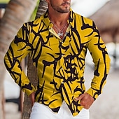 cheap Geometric Pattern-Men&#039;s Geometric Pattern Geometry Shirt Button Up Shirt Long Sleeve Tropical Fashion Designer Outdoor Casual Daily Fall &amp; Winter Turndown Print Button-Down Yellow Red Blue Green
