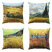 abordables Coussins, inserts et housses-van gogh double côté taie d&#039;oreiller 4 pc doux décoratif carré taie d&#039;oreiller taie d&#039;oreiller pour chambre salon canapé canapé chaise lavable en machine