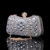 olcso Retikülök és estélyi táskák-női többszínű kristályos estélyi clutch – luxus strasszos kézitáska gyöngykapoccsal és láncpánttal gálákra, esküvőkre és hivatalos eseményekre