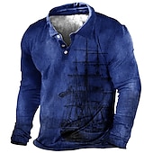 preiswerte Vintage-Poloshirt für Herren-Herren Nautisch Poloshirts Golfshirt Langarm Polo-Shirts Hemden mit Kragen Vintage Lässig Urlaubskleidung Bootskleidung Party-Outfits Knöpfe 3D-Druck Rote Königsblau Blau