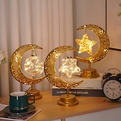 abordables Luces decorativas de Ramadán-Ramadán eid mubarak luces decorativas lámpara de noche iluminación de vacaciones festival de ramadán musulmán led castillo estrella luna luz de noche hogar dormitorio decoración