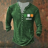 St.Patrick's Day st paddys Men's Henley Shirt Tee Graphic Four Leaf Clover St. Patrick's Day Henley Clothing Apparel 3D Print Outdoor Casual Long Sleeve Button-Down Print Fashion Designer3