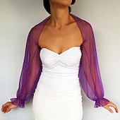 voordelige bruiloft gast wraps-Mesh Bolero Lange Puff Rimpelingen Mouw Doorzichtige Cover Up Shrug Tulle Bolero Bruids Organza Bruiloft Gast Mode Dames Wrap Zonbescherming All-Match Lente  Zomer jurk om indruk te maken
