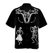 cheap Men&#039;s Western Shirts-Men&#039;s Skull Shirt Western Shirt Cowboy Shirt Short Sleeve Shirt Turndown Tropical Fashion Hawaiian Holiday Going out Black S M L