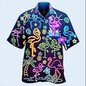 preiswerte Vögel &amp; Tiere-Herren Flamingo Lampen Hemd Hawaiihemd Sommerhemd Aloha-Shirt Kurzarm Hemd Umlegekragen Tropisch Modisch Strassenmode Casual Hawaiianisch Festtage Schwarz Gelb Hellgrün S M L