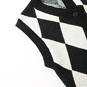 preiswerte Herren Strickjacke-Herren Pullunder Strickjacke Gerippt Stricken Taste Strick Geometrisch V Ausschnitt Moderne zeitgenössische Freizeitskleidung Ausgehen Bekleidung Ärmellos Herbst Winter Schwarz Blau M L XL