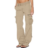 cheap Women&#039;s Cargo Pants-Women&#039;s Normal Cargo Pants Tactical Cargo Pants Trousers Chic &amp; Modern Casual / Sporty Full Length Low Waist Plain Pocket Baggy Comfort Inelastic Sports Weekend Black Pink Wine Dusty Blue Summer