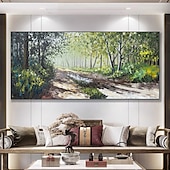 voordelige Schilderijen van landschappen-handgemaakt olieverfschilderij canvas muurkunst decor abstract groen bos schilderij origineel landschapsschilderij voor interieur met uitgerekte lijst/zonder binnenlijst schilderij
