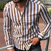 cheap Men&#039;s Button Up Shirts-Men&#039;s Shirt Summer Shirt Casual Shirt Button Up Shirt Striped Shirts White Yellow Long Sleeve Striped Turndown Vacation Street Clothing Apparel Cotton Cotton Blend Fashion Leisure Comfortable
