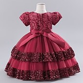 abordables Robes à Fleurs pour Filles-robe de soirée pour filles en bas âge robe de soirée florale robe midi performance maille col rond manches courtes robe active 3-7 ans vin d&#039;été