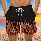 cheap Geometric Print-Men&#039;s Optical Illusion Print Flame Swim Trunks Swim Shorts Board Shorts Hawaiian Holiday Drawstring with Mesh lining Elastic Waist Designer Clothing Apparel