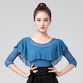 economico Top e Set-Balli latino-americani Abbigliamento sportivo Calzamaglia / Pigiama intero Con balze Con ruche Colore Puro Per donna Prestazioni Addestramento Mezza manica Alto Misto cotone