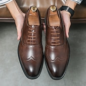 tanie Formalny-męskie klasyczne brązowe buty typu oxford z zapięciem na rzepy – skórzane buty typu brogsy na spotkania biznesowe, wesela i formalne imprezy