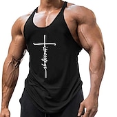 cheap Sports Gym T shirts-Men&#039;s Letter Tank Top Vest Top Undershirt Racer Back Tank Top Sleeveless T shirt U Neck Shirt Stylish Muscle Comfortable Sport Daily Vacation Black White Yellow Summer Clothing Apparel M L XL XXL