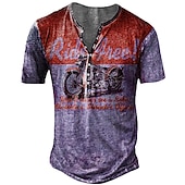 cheap Vintage&amp;Retro-Men&#039;s T shirt Tee Henley Shirt Tee Graphic Motorcycle Henley Blue red Red Blue Purple Green 3D Print Plus Size Outdoor Casual Short Sleeve Button-Down Print Clothing Apparel Designer Stylish Retro