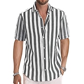 billige skjorte for menn-Herre Skjorte Uformell skjorte Stripete skjorter grå blå Svart Blå Grønn Grå Kortermet Stripe Aftæpning utendørs Dagligdagstøy Trykt mønster Klær Polyester Mote Gatemote Fritid