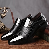 cheap Men&#039;s Slip-ons &amp; Loafers-Men&#039;s Patent Faux Leather Business Dress Shoes with Zipper Detail and Glossy Finish