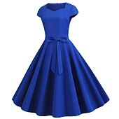 cheap Historical &amp; Vintage Costumes-Retro Vintage 1950s Vacation Dress Flapper Dress Swing Dress Christmas Party Dress Audrey Hepburn Women's Cosplay Costume Masquerade Casual Daily Dress Attire Christmas Party
