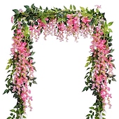 halpa Tekokasvit ja kukat-4kpl yhteensä 720cm/23.6ft tekokukat silkki wisteria seppele keinotekoinen wisteria viiniköynnös rottinki silkki riippukukka kotipuutarhaan ulkoseremoniaan hääkaaren kukkakoristeita