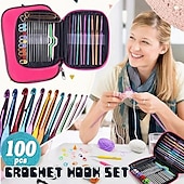 abordables coser y tejer y ganchillo-100 Uds ganchos de ganchillo de aluminio tejido artesanal suéter juego de agujas de coser