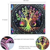 cheap Blacklight Tapestries-Blacklight Tapestry UV Reactive Glow in the Dark Glow Party Neon Tree of Life Mandala Psychedelic Trippy Misty Hanging Tapestry Wall Art Mural for Living Room Bedroom
