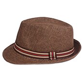 billiga Fedora hatt-Herr Kentucky Derby Hat Halmhatt Solhatt Fedora Trilby hatt Svart Brun Polyester Flätad Streetwear Stylish 1920-talets mode Dagligen Friluftskläder Helgdag Slät Solskyddskräm Mateial som andas