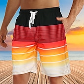 お買い得  男性用水泳パンツ-男性用 ボードショーツ スイムショーツ スイムトランク サマーショーツ ビーチショーツ ドローストリング メッシュ裏地付き 弾性ウエスト グラフィック 縞 高通気性 速乾性 ショート カジュアル 日常 祝日 ハワイアン ボヘミアン ルビーレッド ブルー マイクロエラスティック