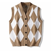 preiswerte Herren Strickjacke-Herren Pullunder Strickjacke Gerippt Stricken Taste Strick Geometrisch V Ausschnitt Moderne zeitgenössische Freizeitskleidung Ausgehen Bekleidung Ärmellos Herbst Winter Schwarz Blau M L XL