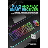 رخيصةأون طقم ماوس ولوحة مفاتيح-طقم لوحة مفاتيح وفأرة للشحن اللاسلكي free wolf t87 game luminous wireless kkeyboard and mouse set