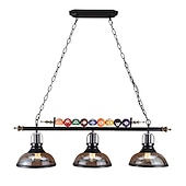 abordables Diseño de línea-luces de mesa de billar lámpara de mesa de billar lámpara de casa de campo, loft industrial 3 cabezas accesorios de iluminación de cocina de hierro tapa de olla pantalla de vidrio, decoración de