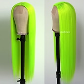 abordables Pelucas de fiesta-Pelucas verdes peluca sintética larga recta verde irlandés resistente al calor sin frente de encaje con cabello de bebé peluca sin pegamento para fiesta de San Patricio cosplay para mujeres de moda