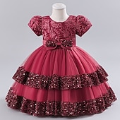 abordables Robes à Fleurs pour Filles-robe de soirée pour filles en bas âge robe de soirée florale robe midi performance maille col rond manches courtes robe active 3-7 ans vin d&#039;été