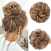 cheap Chignons-Messy Bun Large Scrunchies Wavy Curly Synthetic Silver Grey Ponytail Hair Extensions Thick Updo Hair Pieces for Women Girls Kids