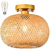 economico Supporti da incasso e semi incasso-plafoniera a led in rattan boho apparecchi di illuminazione a soffitto, plafoniera a semi incasso in rattan con paralume a gabbia intrecciata a mano, plafoniera moderna per corridoio cucina camera da