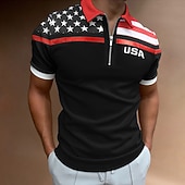 olcso Függetlenség napja-Férfi Golfing Amerikai zászlós póló Utca Hétköznapi Térfogatcsökkenés Negyed irányítószám Rövid ujjú Divat Alkalmi Zászló Cipzár Negyed irányítószám Tavaszi nyár Normál Sötétkék Sötétzöld Szürke