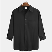 economico Classico-Per uomo Camicia di lino Camicia Estiva Abbigliamento da spiaggia Camicia con Bottoni Semplice Vacanza Casuale Nero Blu Marrone Cachi Manica Lunga Collo ripiegato Primavera &amp; Autunno Abbigliamento