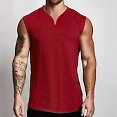 Недорогие Спортивные майки-Муж. Безрукавка Майки Без рукавов V-образный вырез Лето Полотняное плетение Мода Мышцы Тренировка Отпуск спорт Повседневные Черный Белый Винный Футболка для мужчин