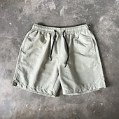 お買い得  男性用水泳パンツ-男性用 ショーツ ビーチショーツ 弾性巾着デザイン 平織り 履き心地よい 高通気性 膝丈 カジュアル 日常 ビーチ ファッション ストリートファッション ブラック ホワイト マイクロエラスティック