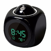 abordables Radios y relojes-Reloj despertador de proyección digital para el hogar, reloj despertador multifunción con voz que habla, pantalla LCD con termómetro electrónico, proyección de techo de pared de tiempo