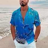 billige Ocean Print-Herre Landskap Tropisk Fisk Skjorte Hawaii skjorte Camp skjorte Kortermet Skjorte Aftæpning Mote Hawaiisk Designer utendørs Gate Avslappet Svart Navyblå Marineblå 3D-utskrift S M L