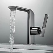 cheap Classical-Waterfall Bathroom Sink Mixer Faucet Brass, Single Handle Basin Taps One Hole Faucets with Hot and Cold Hose, Waterfall Spout Brass Bath Tap Chrome Black Gold Grey