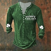 billige St. Patrick&amp;#39;s Day T-skjorter-st.patrick&#039;s day henley skjorte for menn grafisk st. patrick&#039;s day kløver henley klær klær 3d-print utendørs casual lange ermer button-down print motedesigner