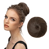 voordelige Chignons-zwarte knot haarstukken voor vrouwen meisjes dame trekkoord nep ballet bun extensions synthetische opgestoken donut chignon uit één stuk