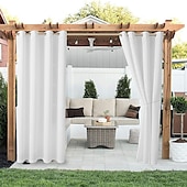cheap Waterproof Curtains-Waterproof Outdoor Curtain Privacy, Sliding Patio Curtain Farmhouse Drapes, Pergola Curtains Grommet For Gazebo, Balcony, Porch, Party, Hotel, 1 Panel