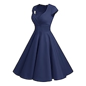 cheap Outfits-Retro Vintage 1950s Rockabilly A-Line Dress Flare Dress Christmas Party Dress Polka Dot Women&#039;s Party / Evening Masquerade Bachelorette Party Adults&#039; Dress Earrings Headwear Spring &amp; Summer