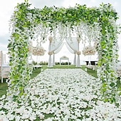 halpa Tekokasvit ja kukat-4kpl yhteensä 720cm/23.6ft tekokukat silkki wisteria seppele keinotekoinen wisteria viiniköynnös rottinki silkki riippukukka kotipuutarhaan ulkoseremoniaan hääkaaren kukkakoristeita