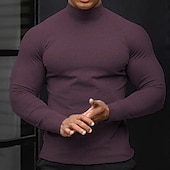 cheap Basic T shirts-Men&#039;s T Shirt Turtleneck shirt Long Sleeve Shirt Long Sleeve Rolled collar Spring &amp;  Fall Holiday Casual Comfortable Essential Vacation Holiday Weekend Black White Wine Top Tee for Men